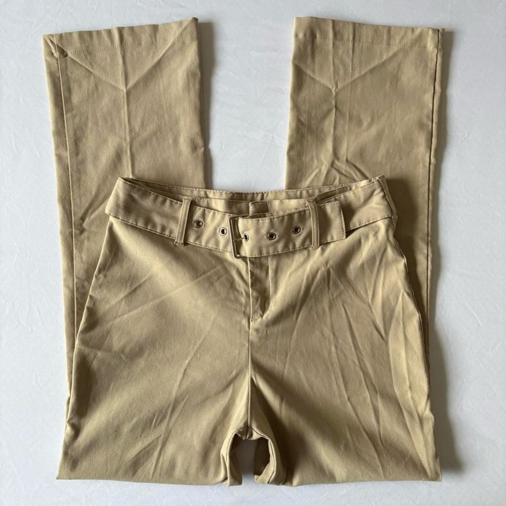 Beige Belted Pants - Classic Straight Leg